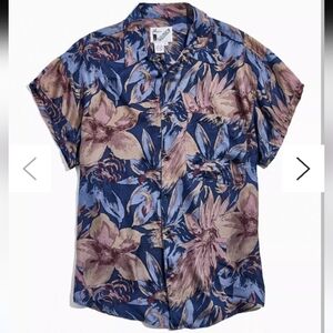 Goouch Leaf Print Silk Short Sleeve Button-Down Shirt Size XL